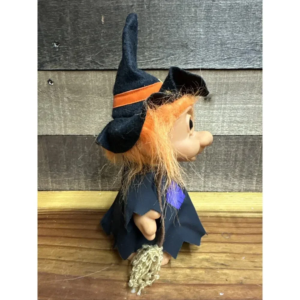 Vintage Russ 10” Witch Troll With Broom And Orange Hair